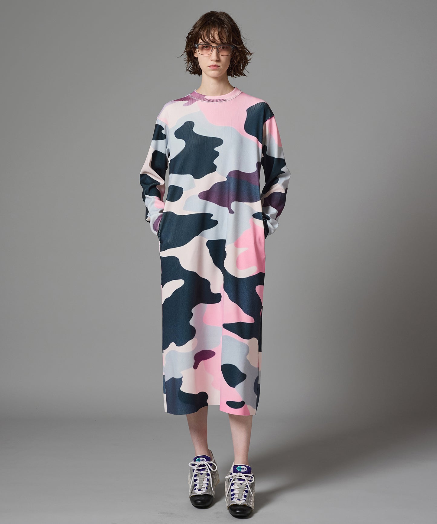 PRINT RIB L/S ONE-PIECE