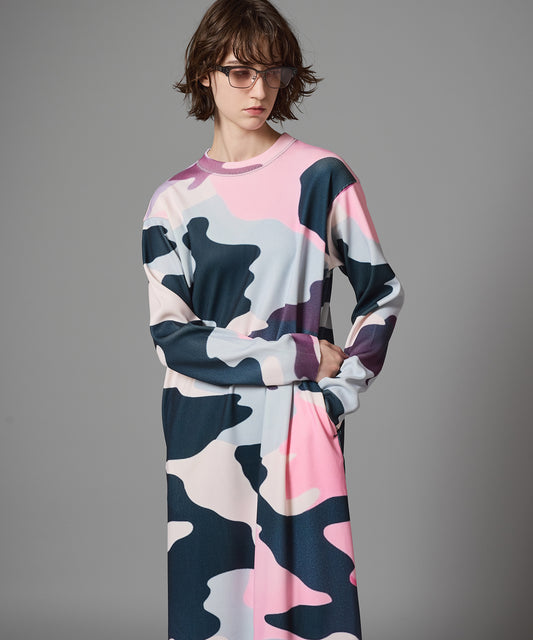 PRINT RIB L/S ONE-PIECE