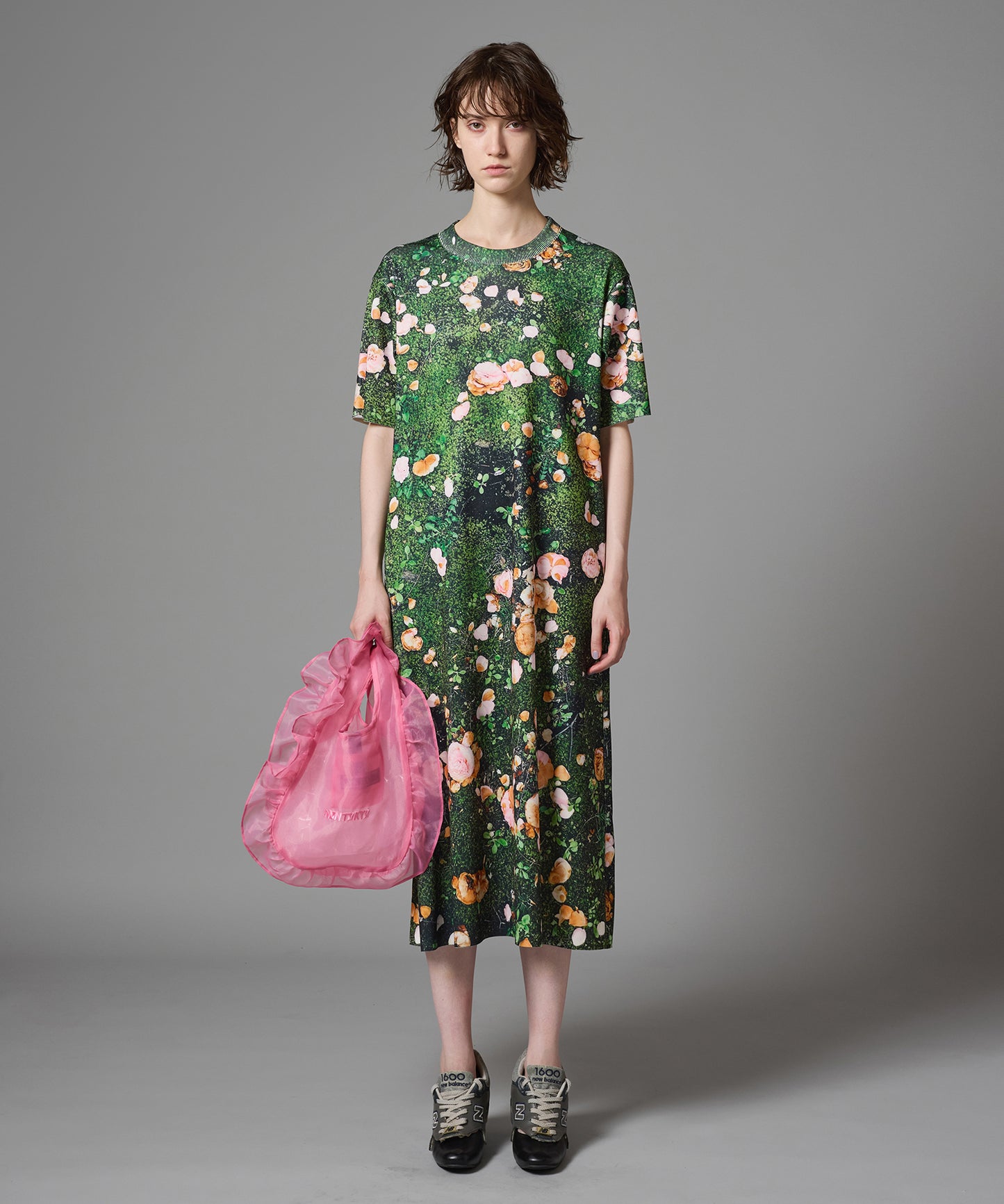 PRINT RIB HALF SLEEVE ONE-PIECE