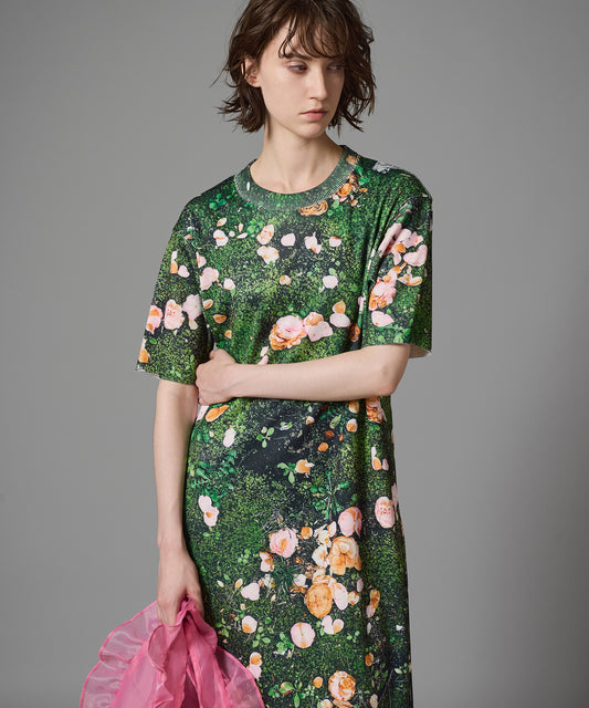 PRINT RIB HALF SLEEVE ONE-PIECE