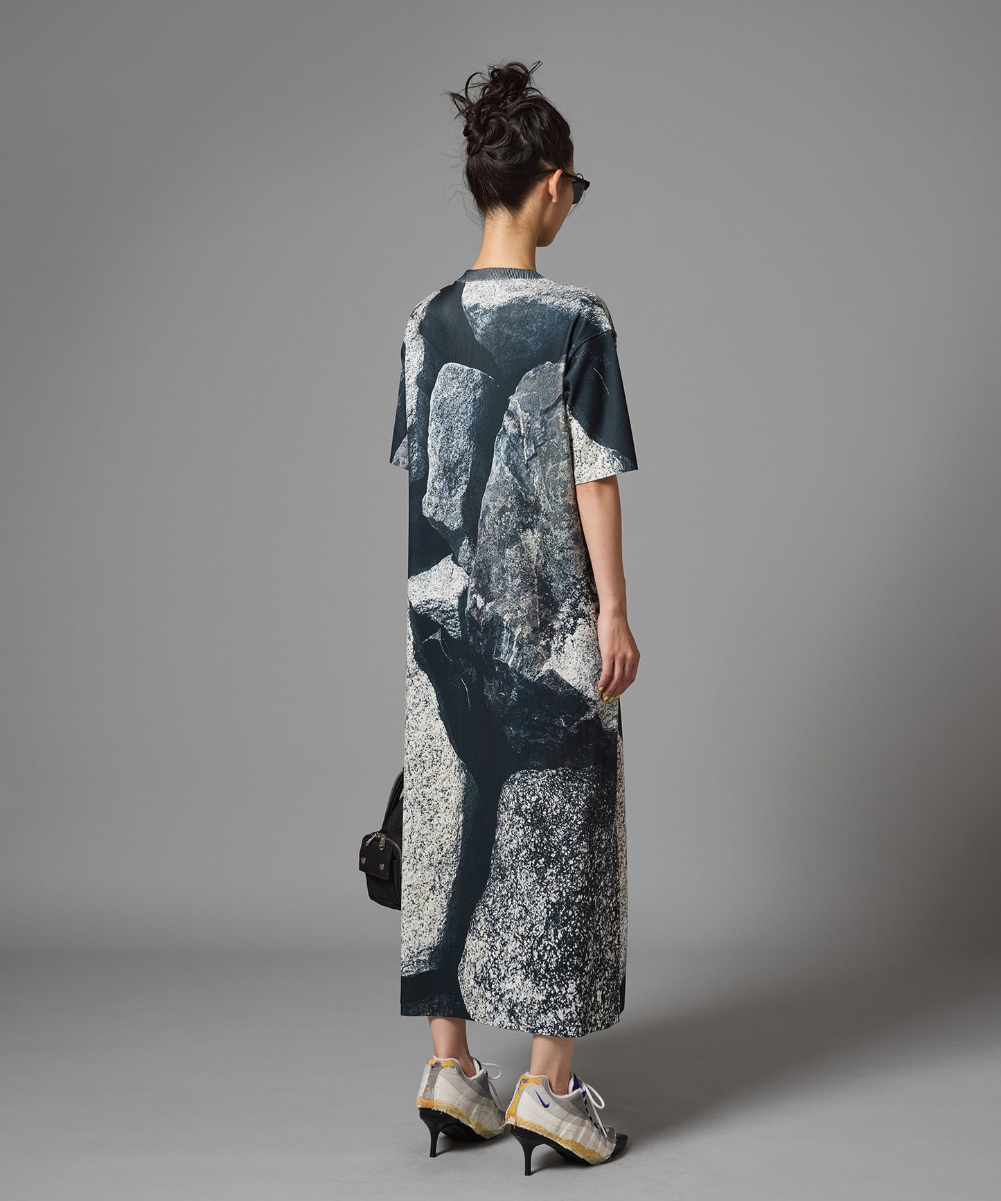 PRINT RIB HALF SLEEVE ONE-PIECE