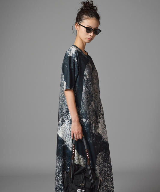 PRINT RIB HALF SLEEVE ONE-PIECE
