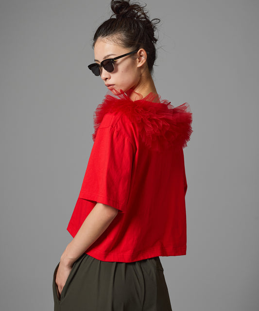 FRILL TULLE COLLAR T-SHIRT