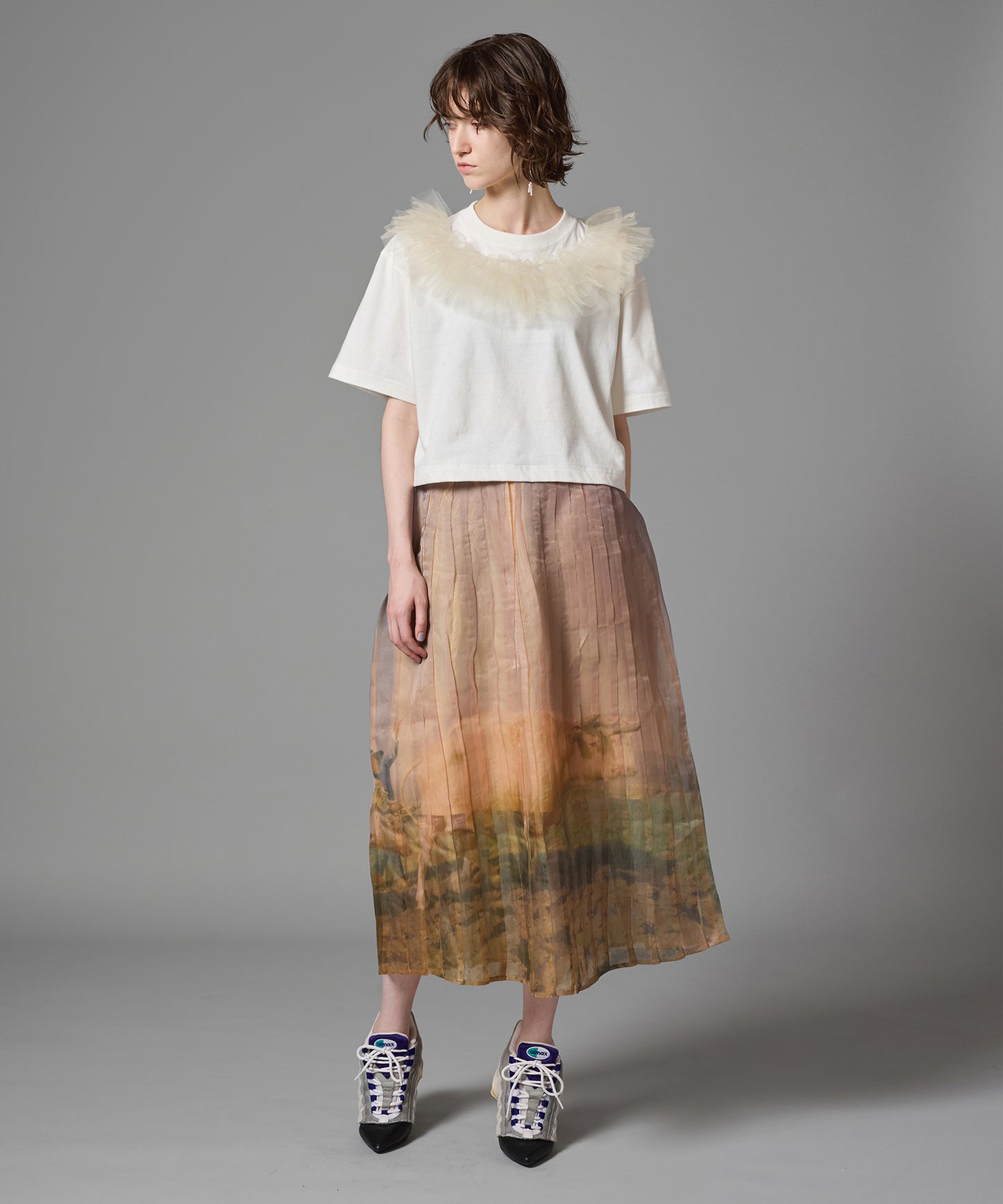 FRILL TULLE COLLAR T-SHIRT
