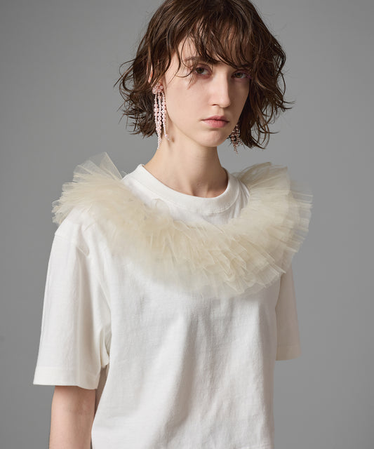 FRILL TULLE COLLAR T-SHIRT