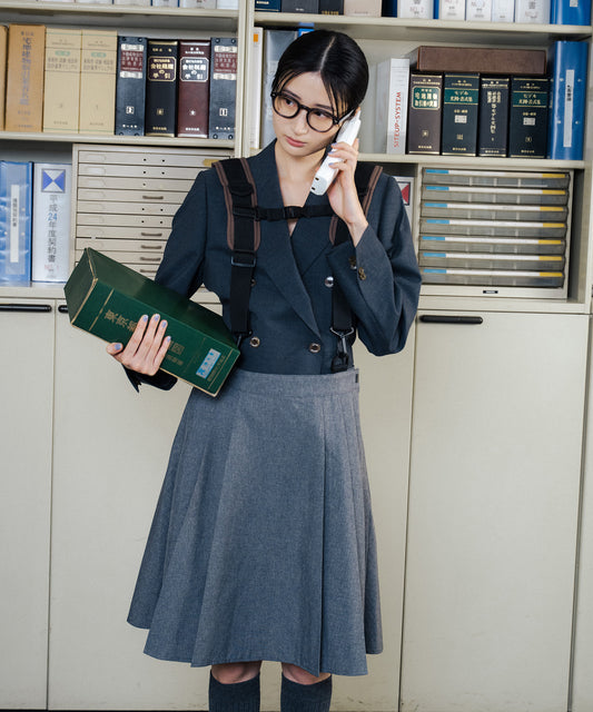 2WAY SHOULDER GIMMICK PLEATS SKIRT