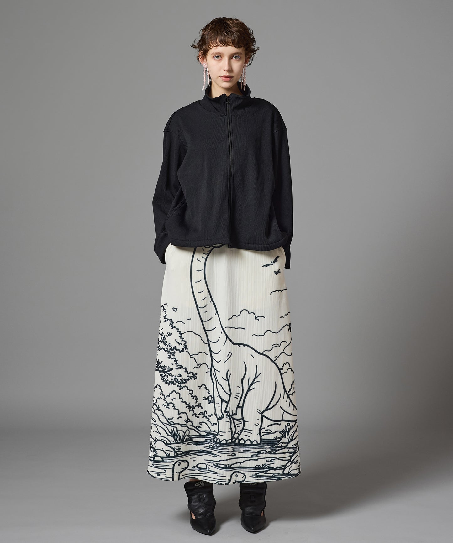 PRINT RIB LONG SKIRT