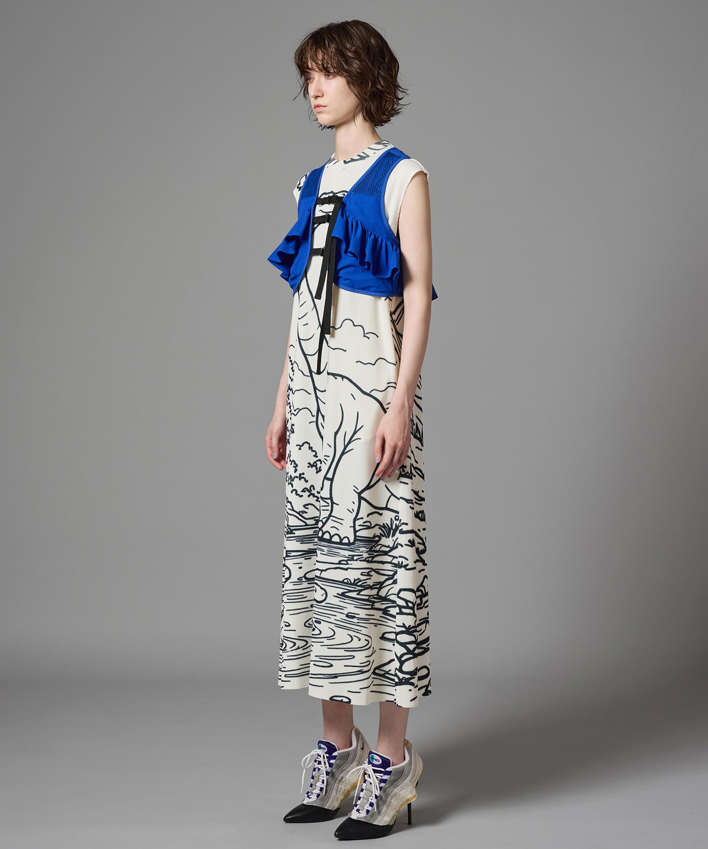 PRINT RIB NO SLEEVE ONE-PIECE