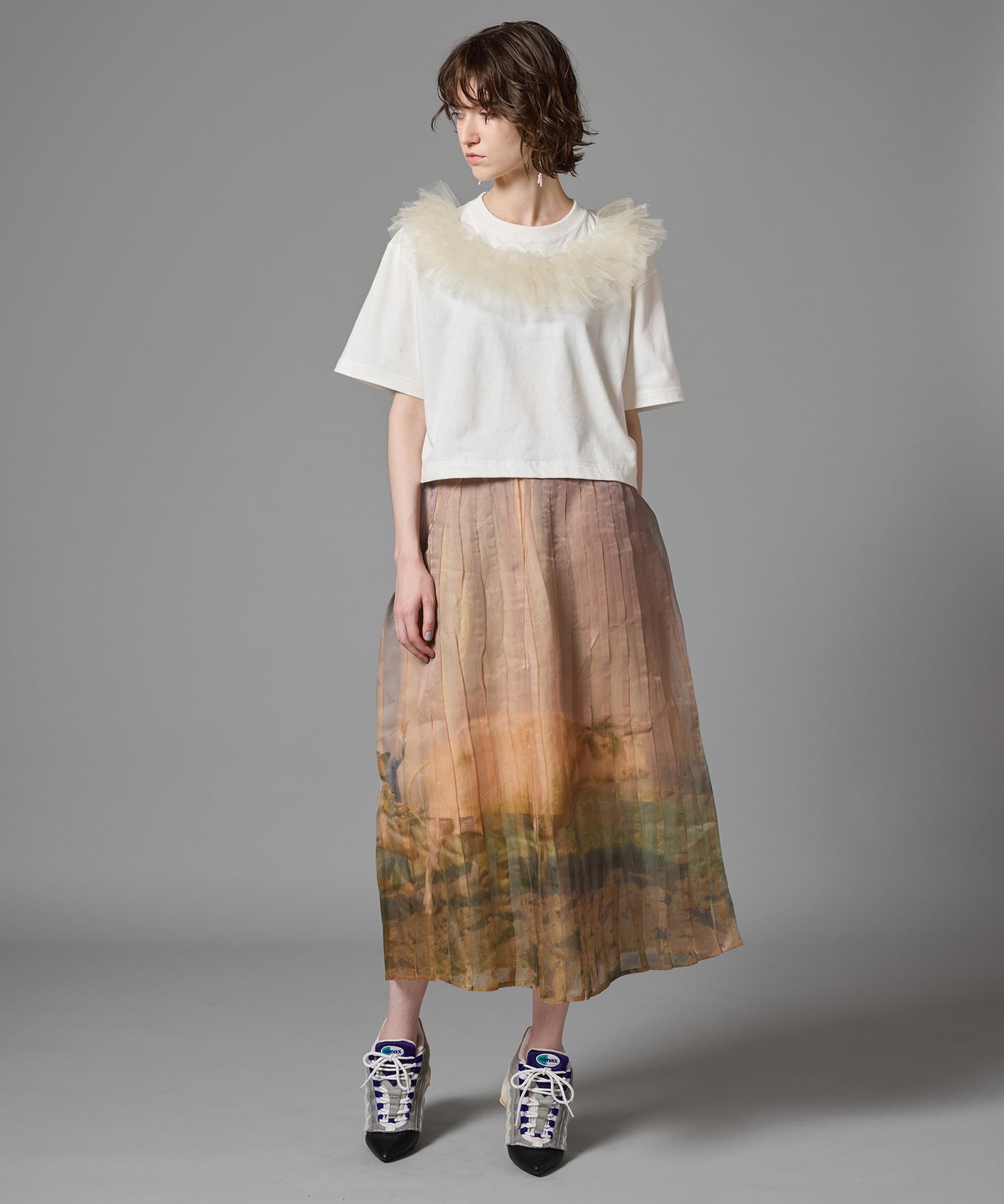 DIRECT PRINT SHEER PLEATS SKIRT