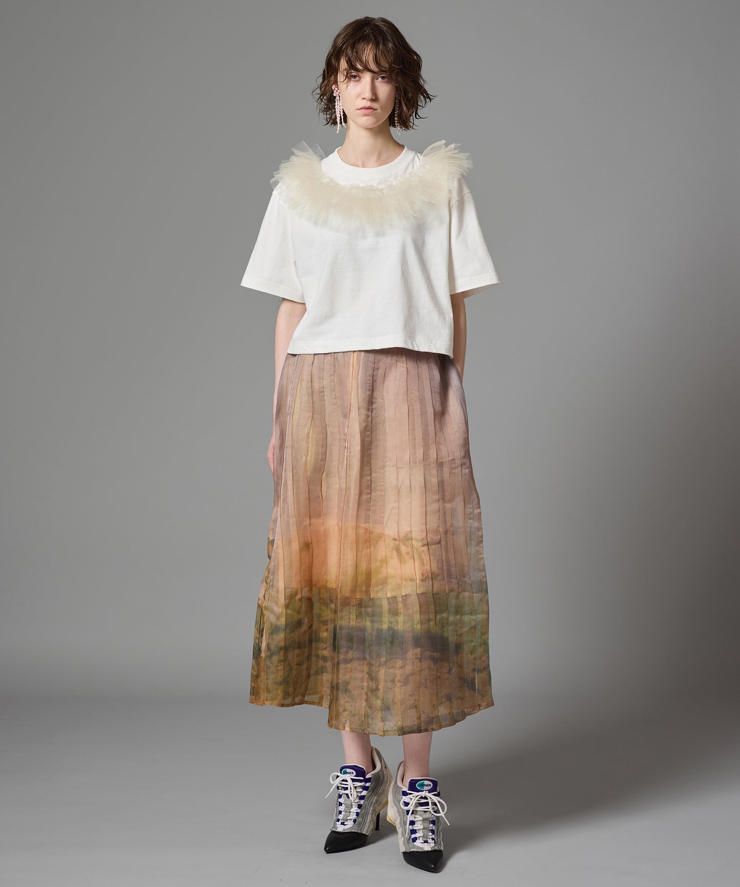 DIRECT PRINT SHEER PLEATS SKIRT