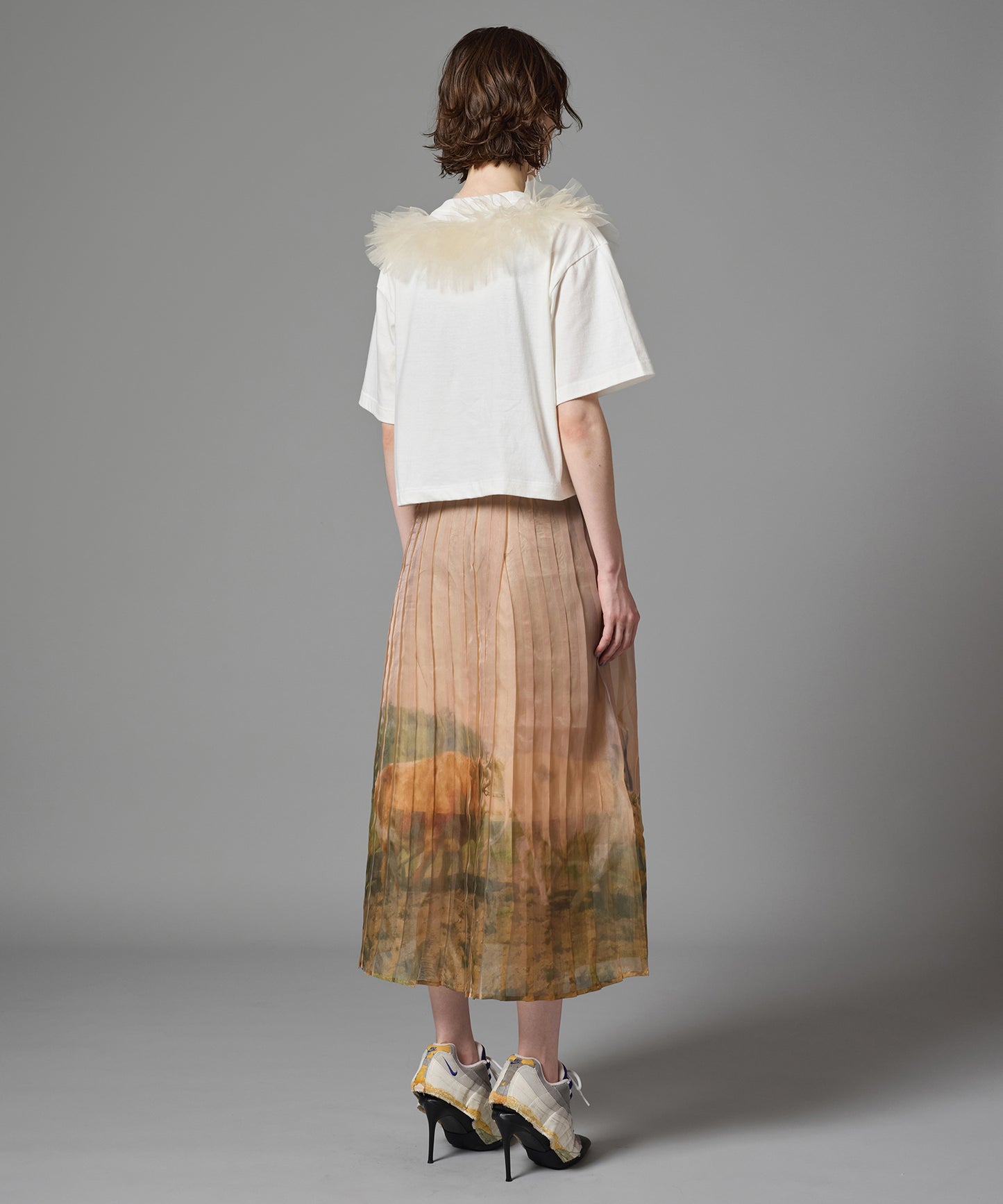 DIRECT PRINT SHEER PLEATS SKIRT
