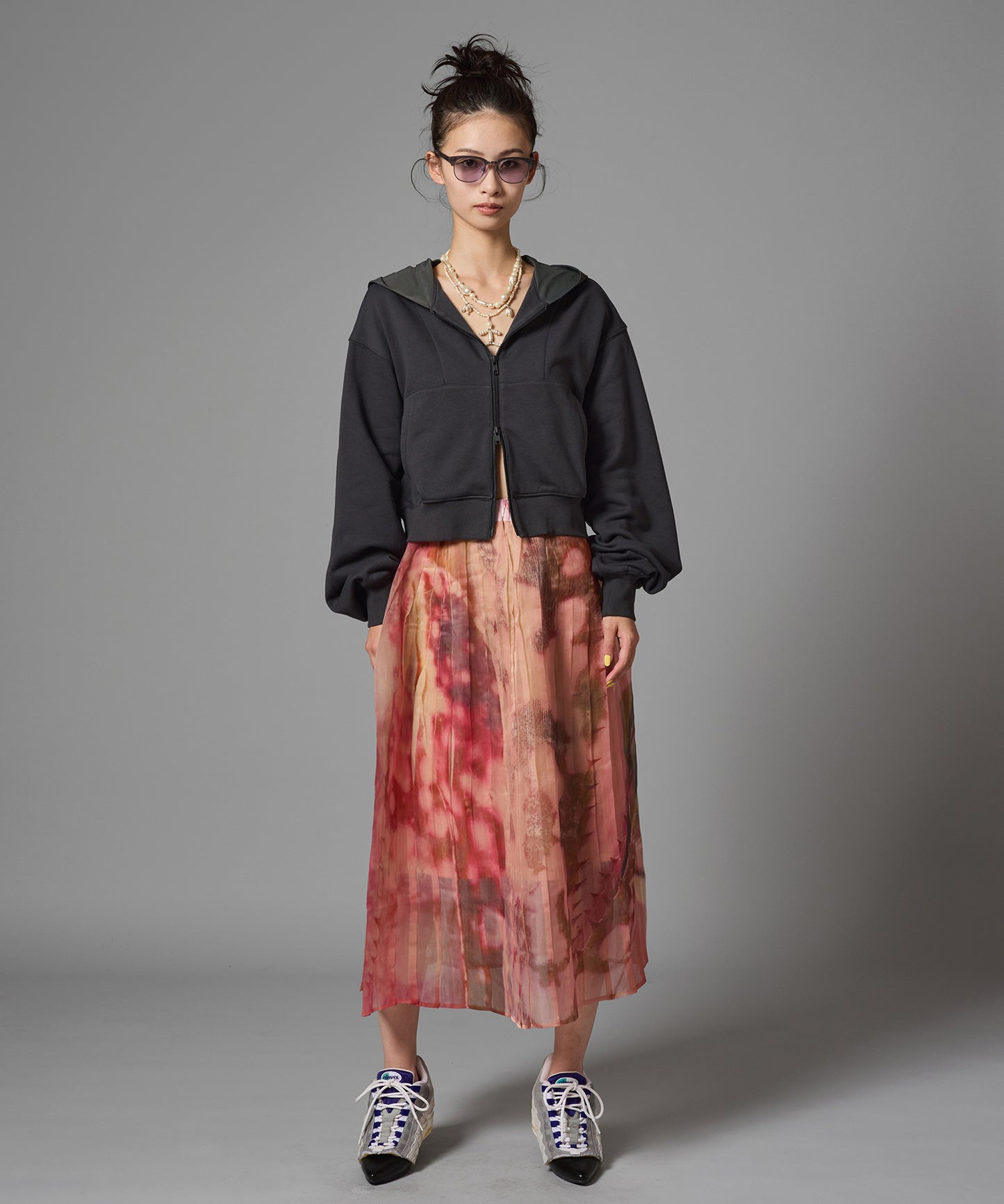 DIRECT PRINT SHEER PLEATS SKIRT