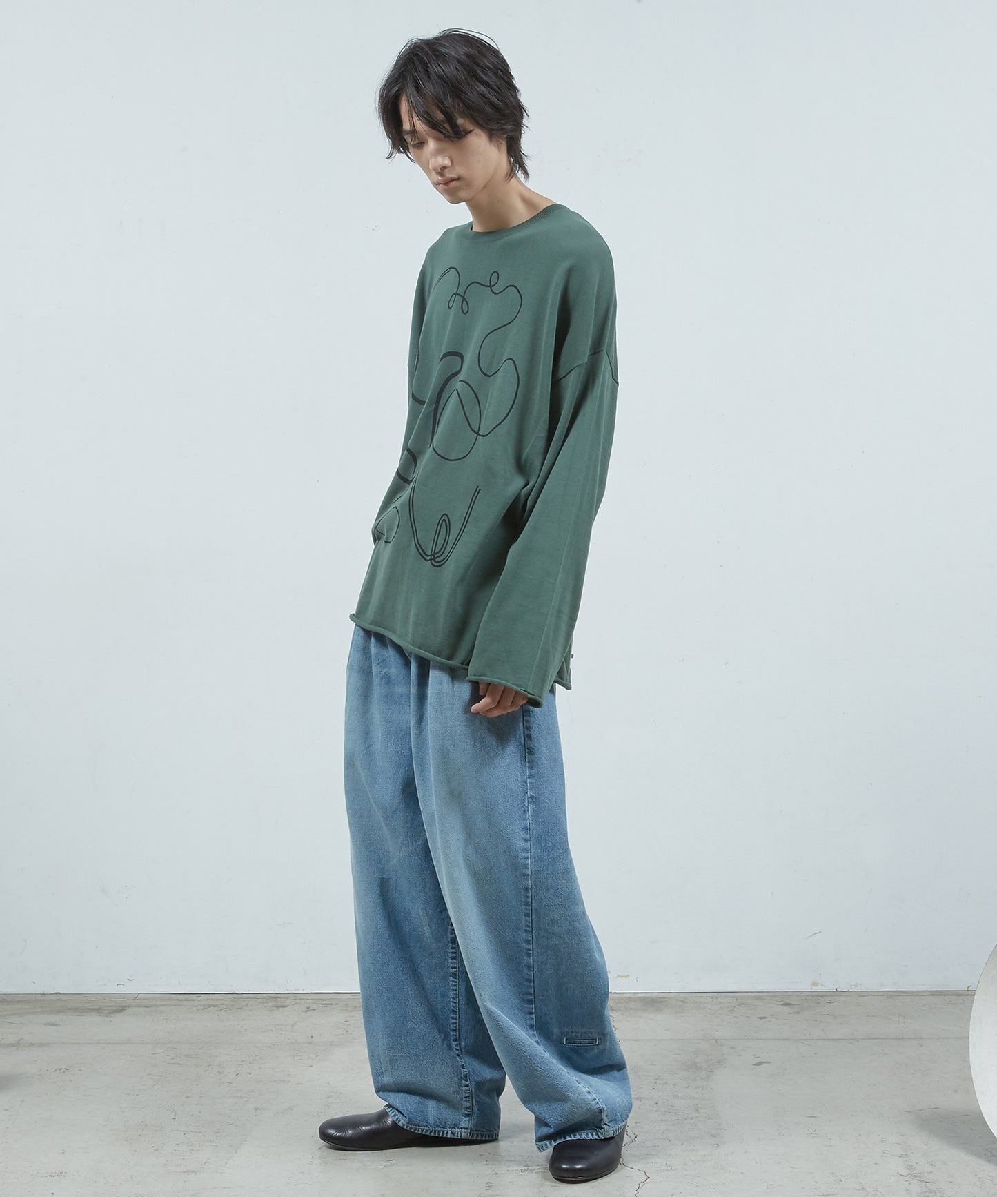 デニムシンプル2タックワ イドPT