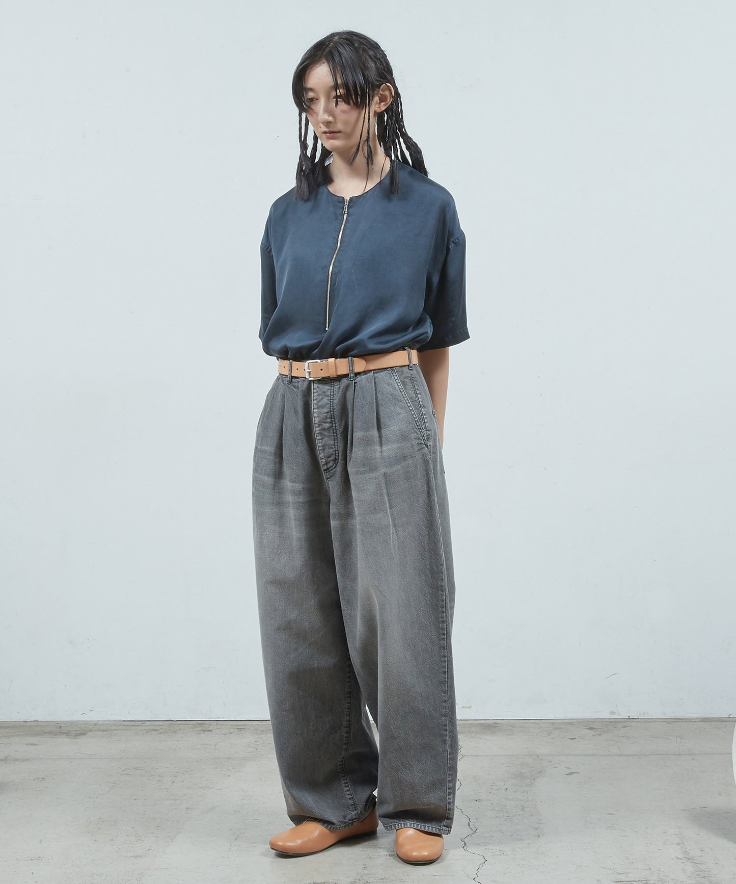 デニムシンプル2タックワ イドPT