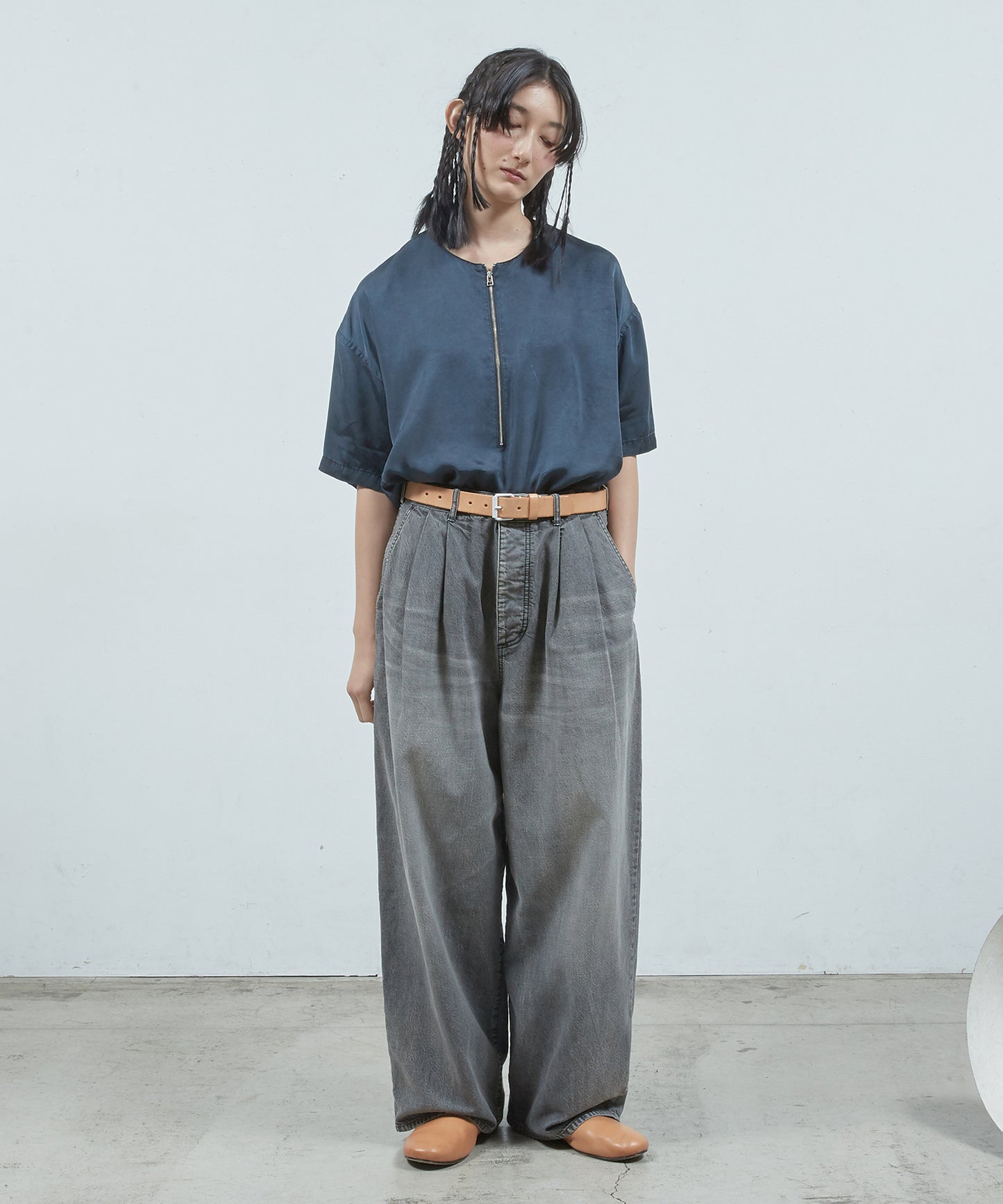 デニムシンプル2タックワ イドPT