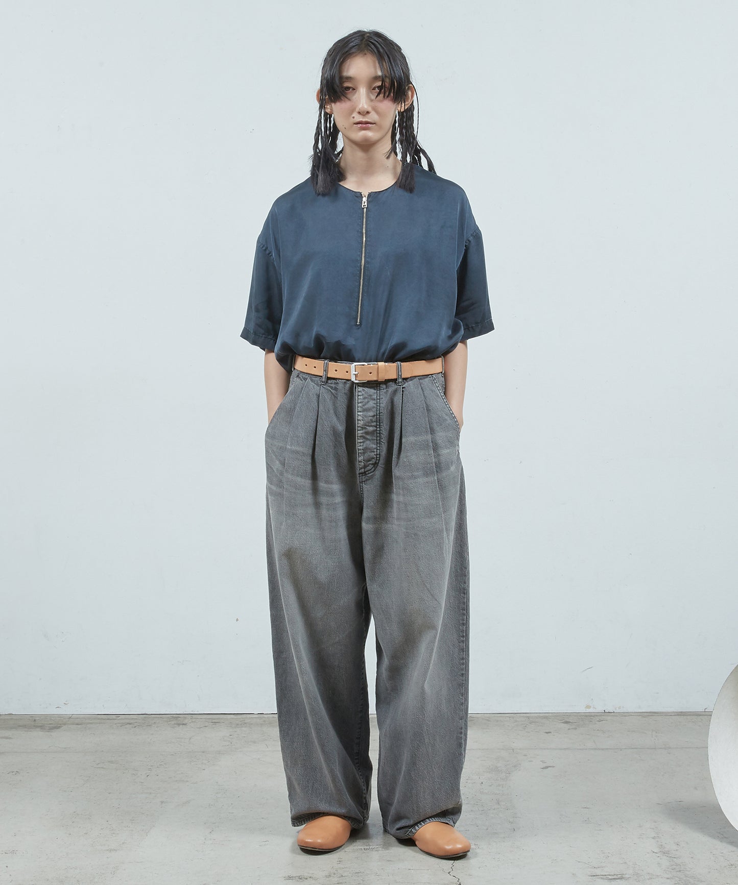デニムシンプル2タックワ イドPT