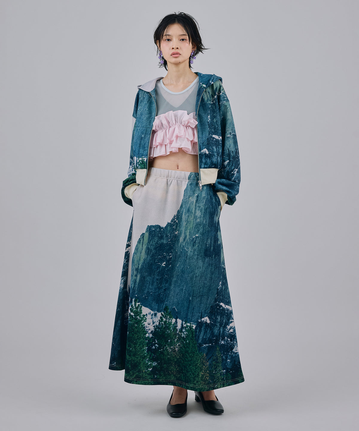 PRINT SWEAT LONG SKIRT