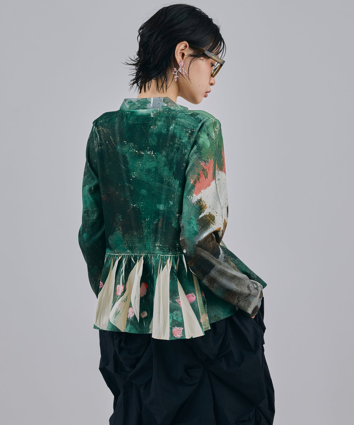 DIRECT PRINT RIB GATHER CARDIGAN