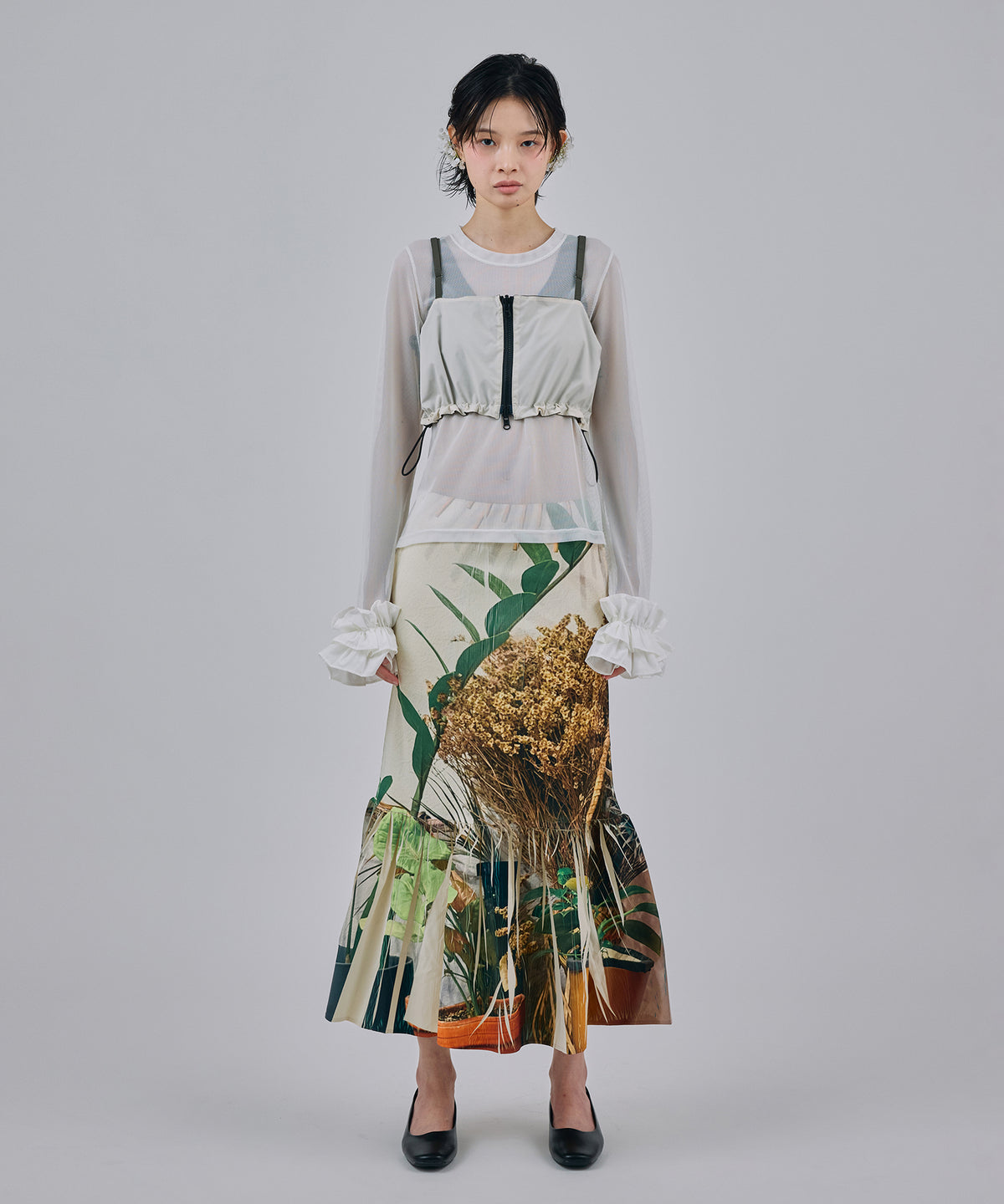 DIRECT PRINT RIB GATHER SKIRT