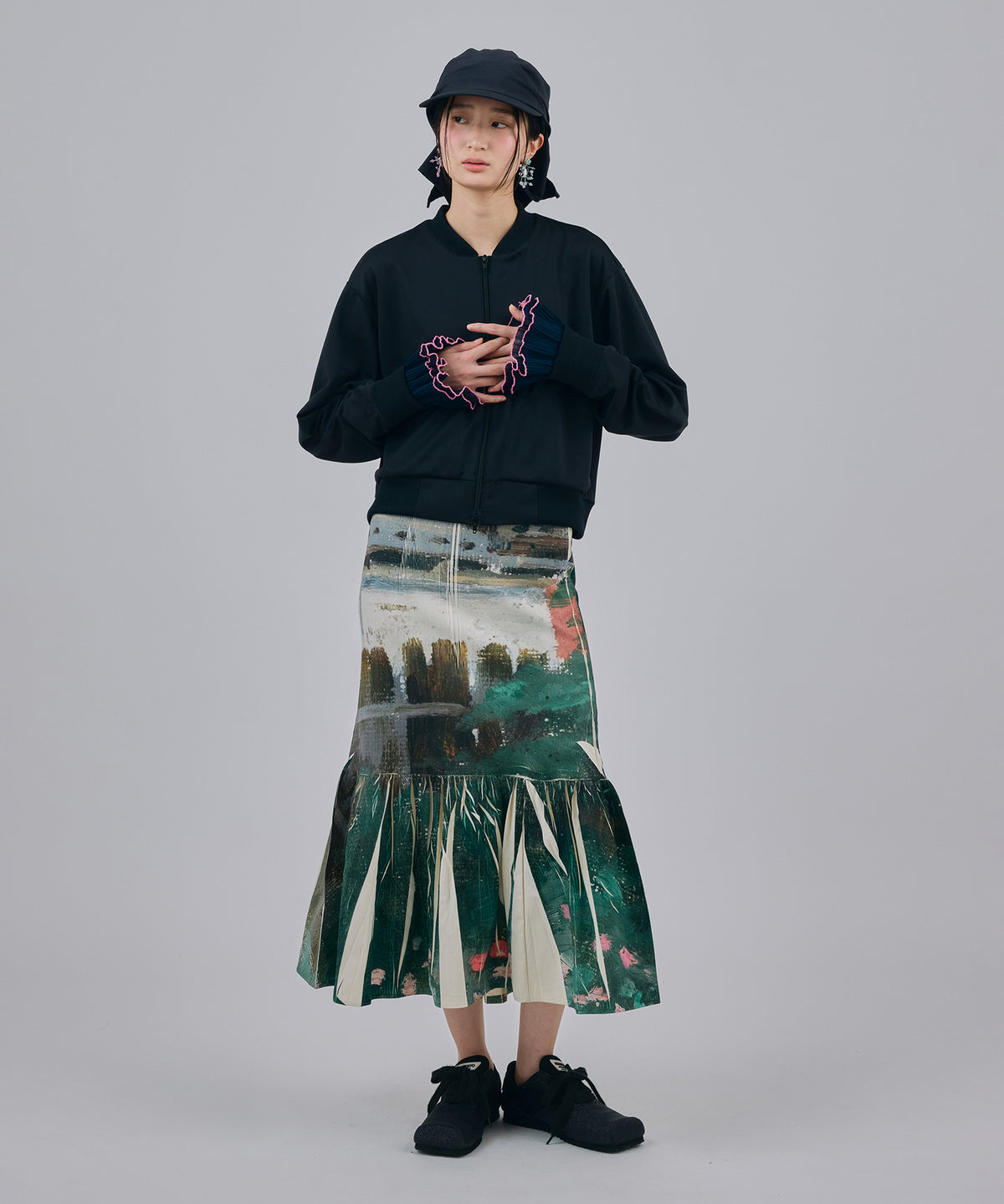 DIRECT PRINT RIB GATHER SKIRT