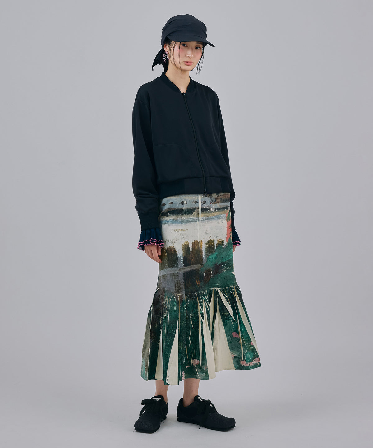 DIRECT PRINT RIB GATHER SKIRT