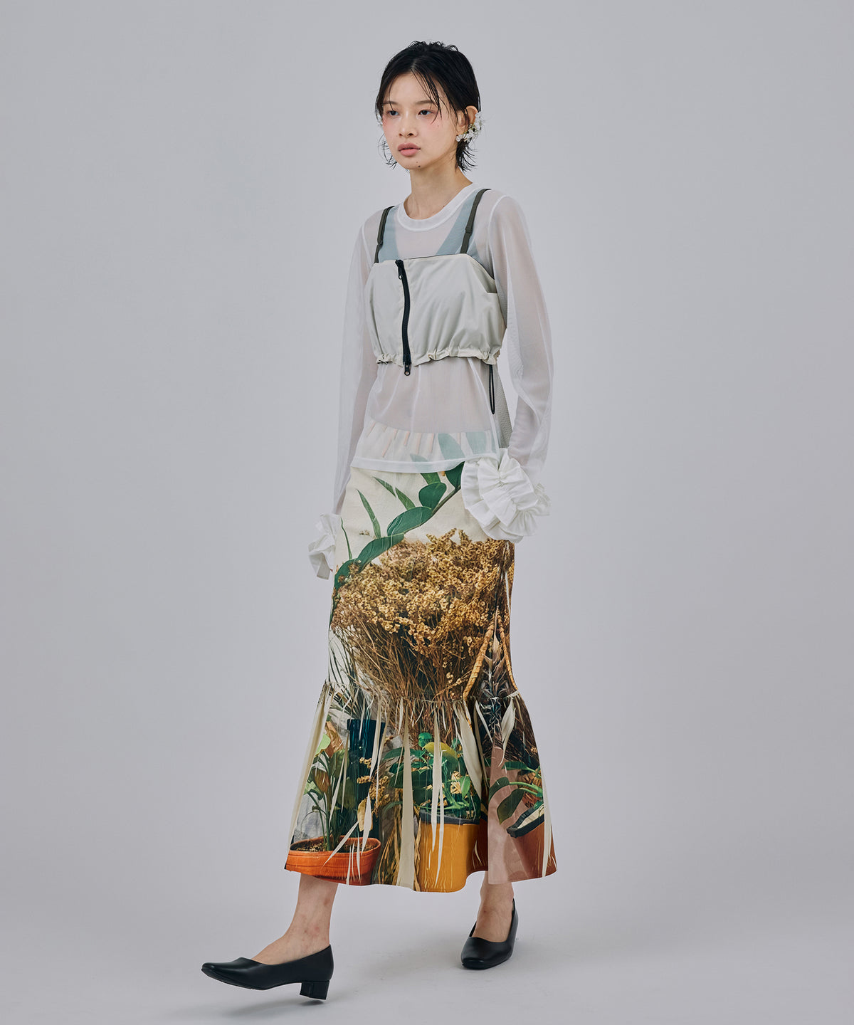 DIRECT PRINT RIB GATHER SKIRT