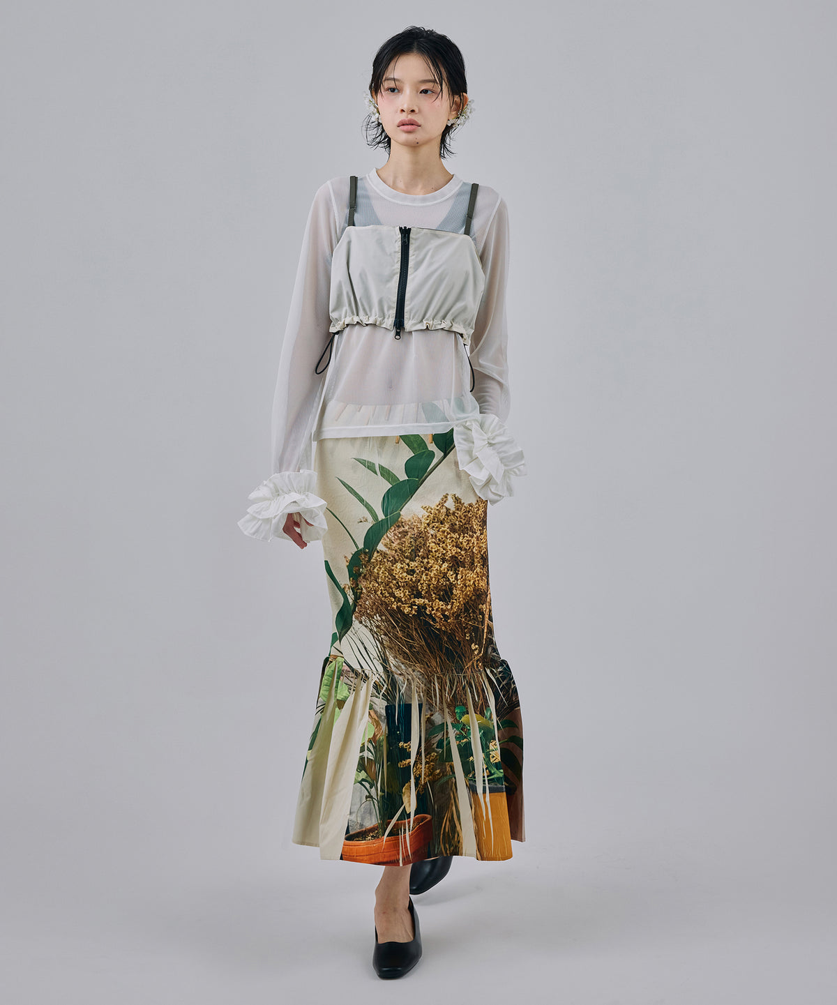 DIRECT PRINT RIB GATHER SKIRT