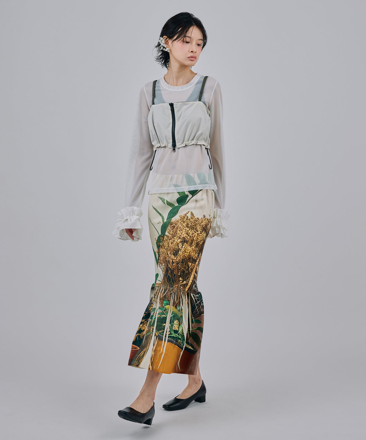 DIRECT PRINT RIB GATHER SKIRT