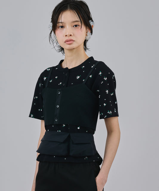 THERMAL FLOWER HENRY NECK T-SHIRT