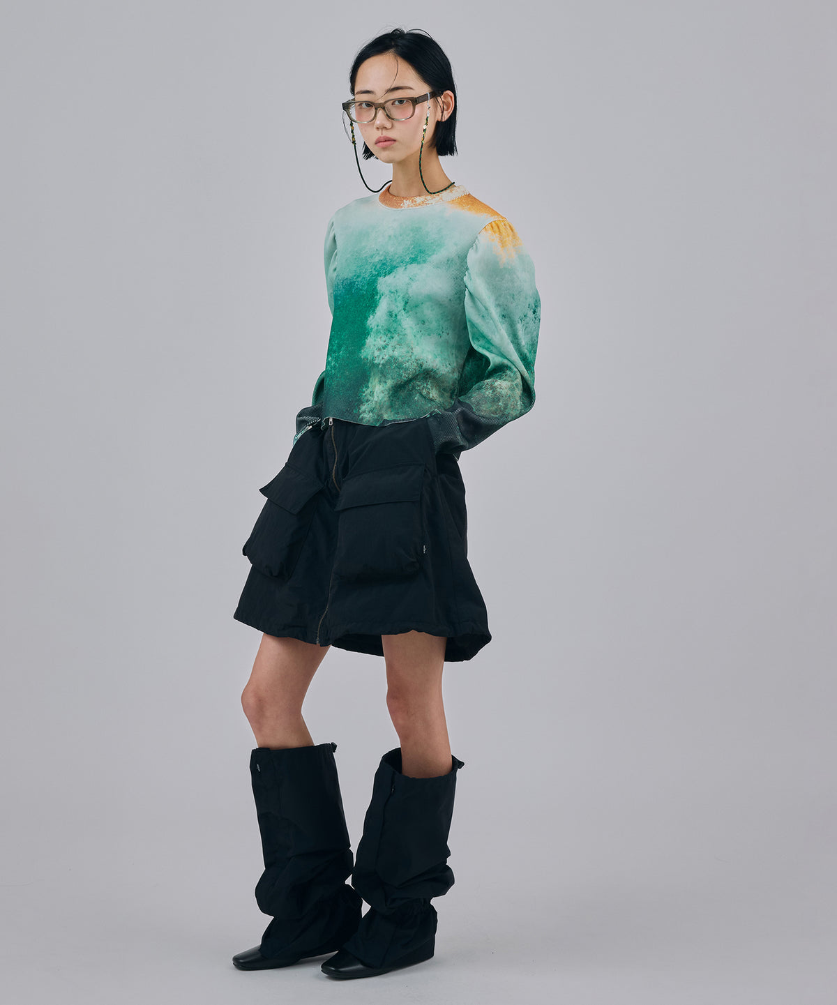 PRINT RIB PUFF SLEEVE C/S