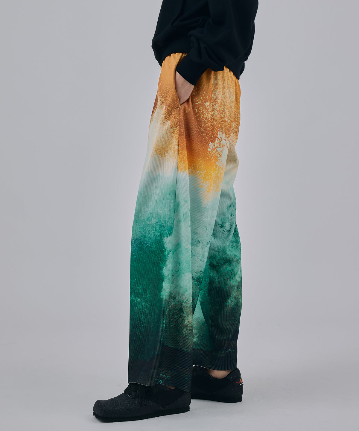 PRINT RIB WIDE PANTS