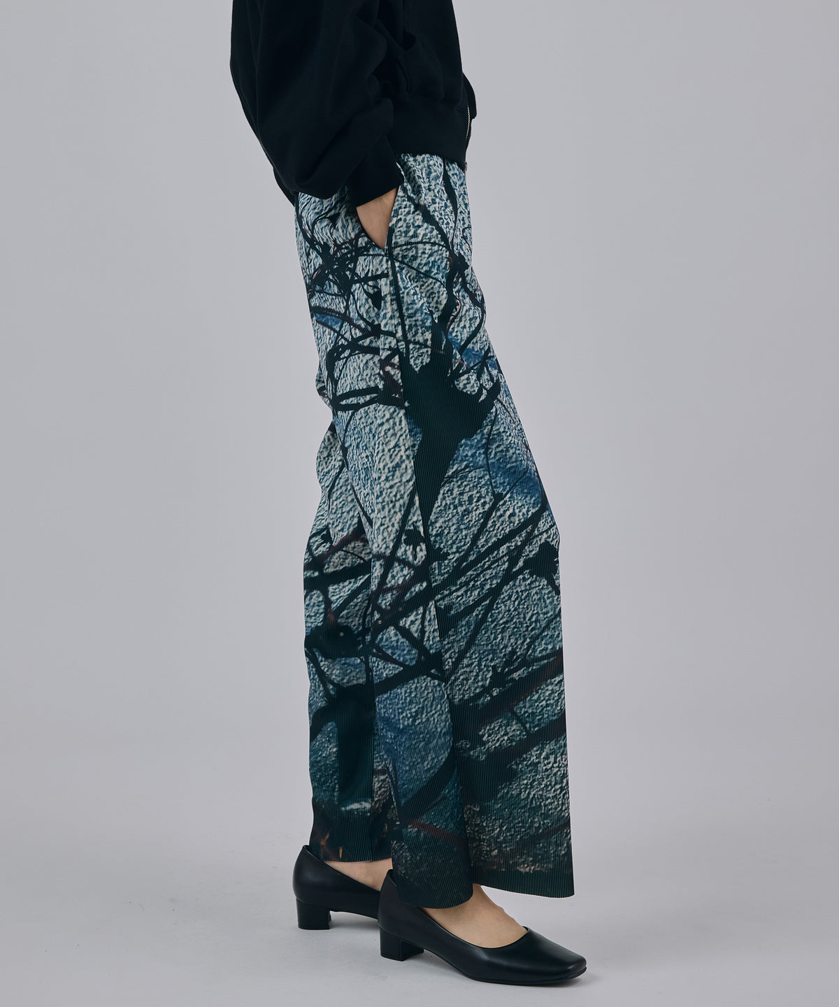 PRINT RIB WIDE PANTS