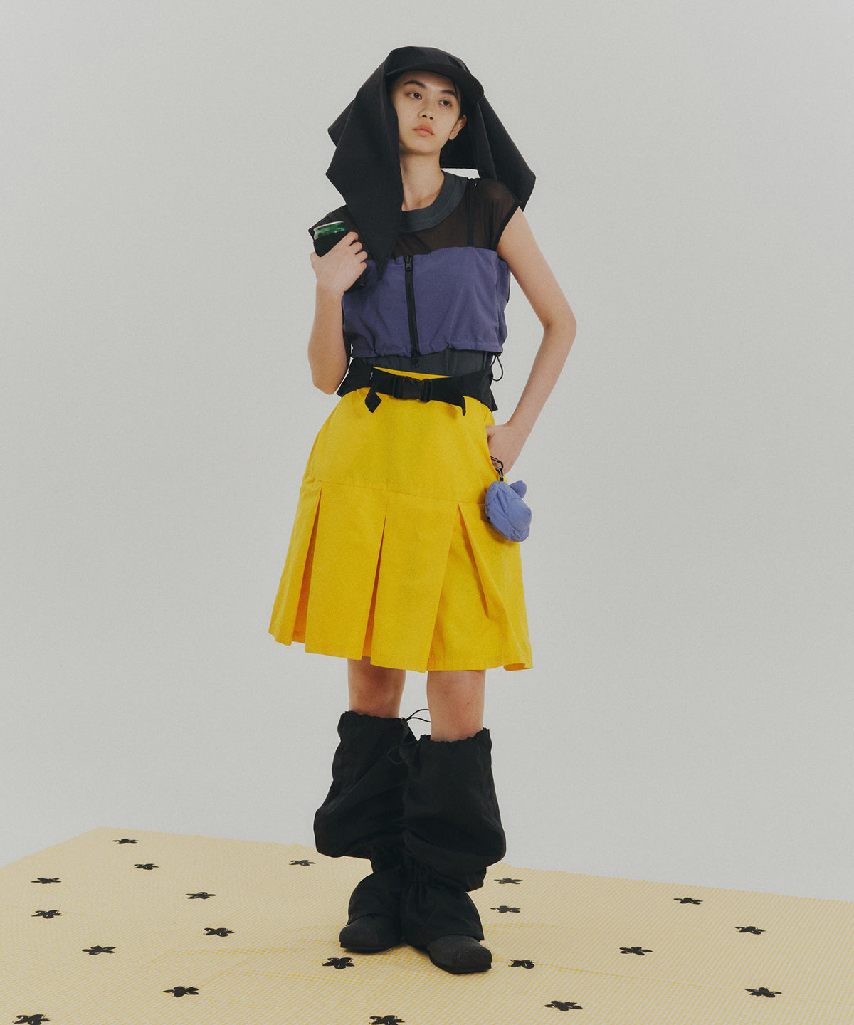 LAMINATED TAFFETA PLEATS MINI SKIRT