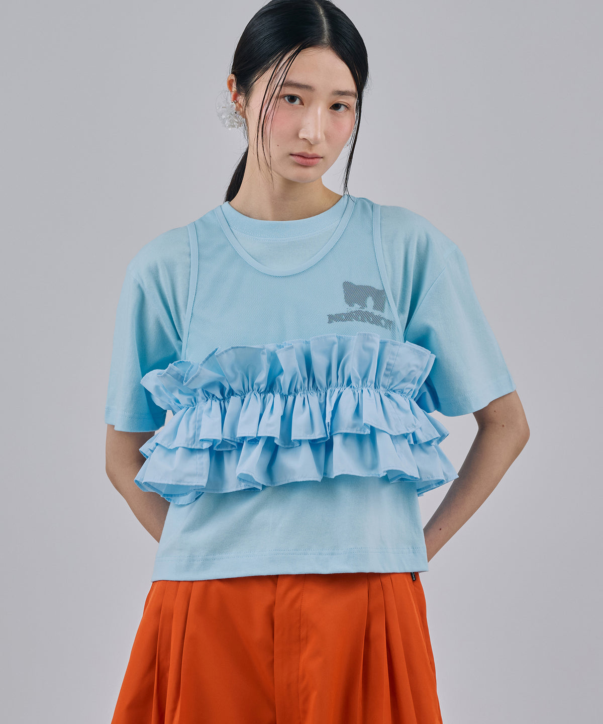 FRILL MESH SHORT TANK-TOP