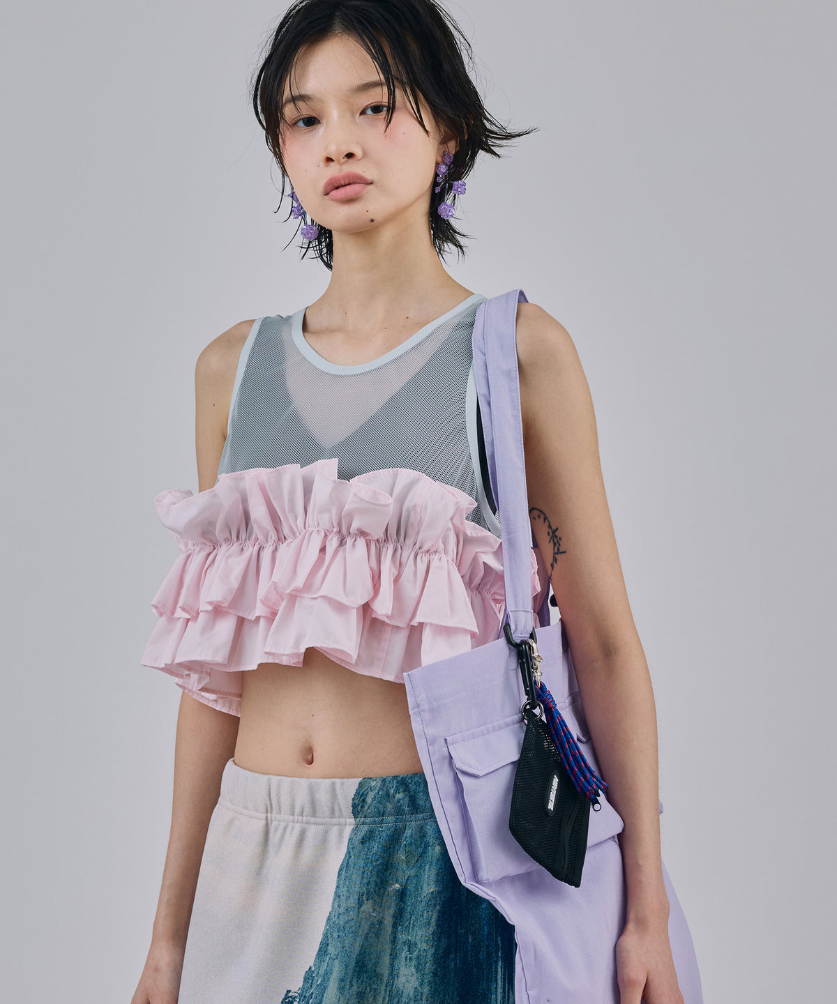 FRILL MESH SHORT TANK-TOP