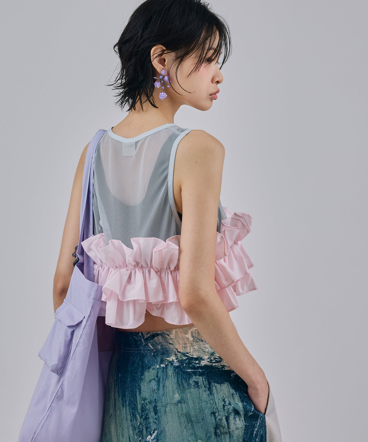 FRILL MESH SHORT TANK-TOP