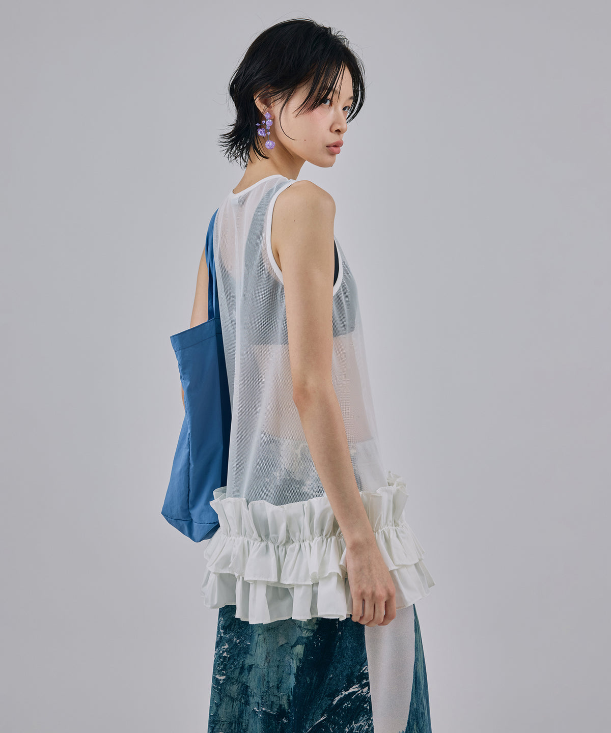 FRILL MESH TANK-TOP