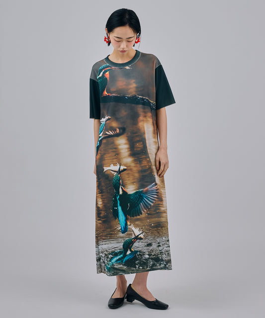 PRINT RIB HALF SLEEVE ONE-PIECE