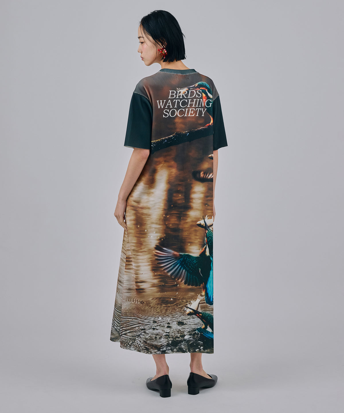 PRINT RIB HALF SLEEVE ONE-PIECE