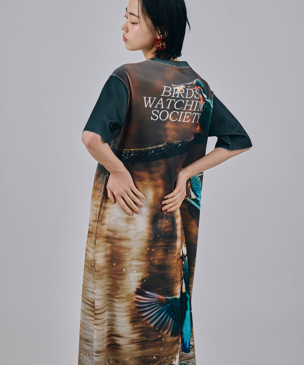 PRINT RIB HALF SLEEVE ONE-PIECE