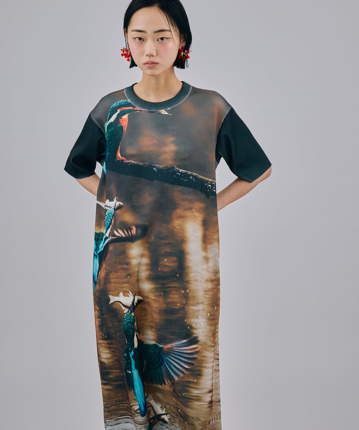 PRINT RIB HALF SLEEVE ONE-PIECE