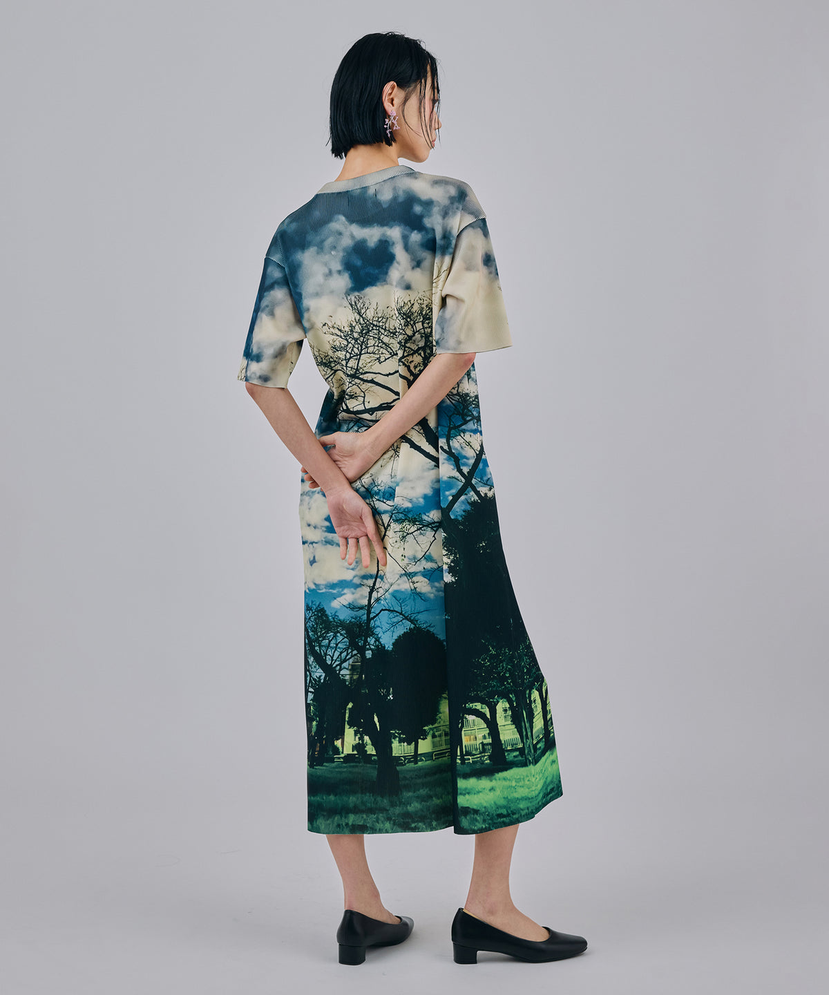 PRINT RIB HALF SLEEVE ONE-PIECE