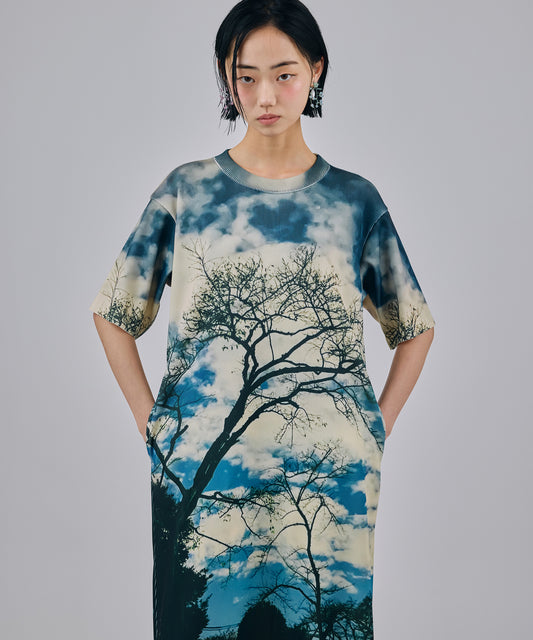 PRINT RIB HALF SLEEVE ONE-PIECE
