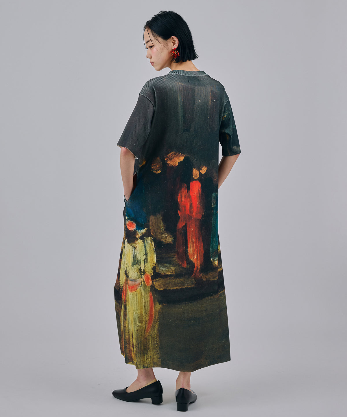 PRINT RIB HALF SLEEVE ONE-PIECE