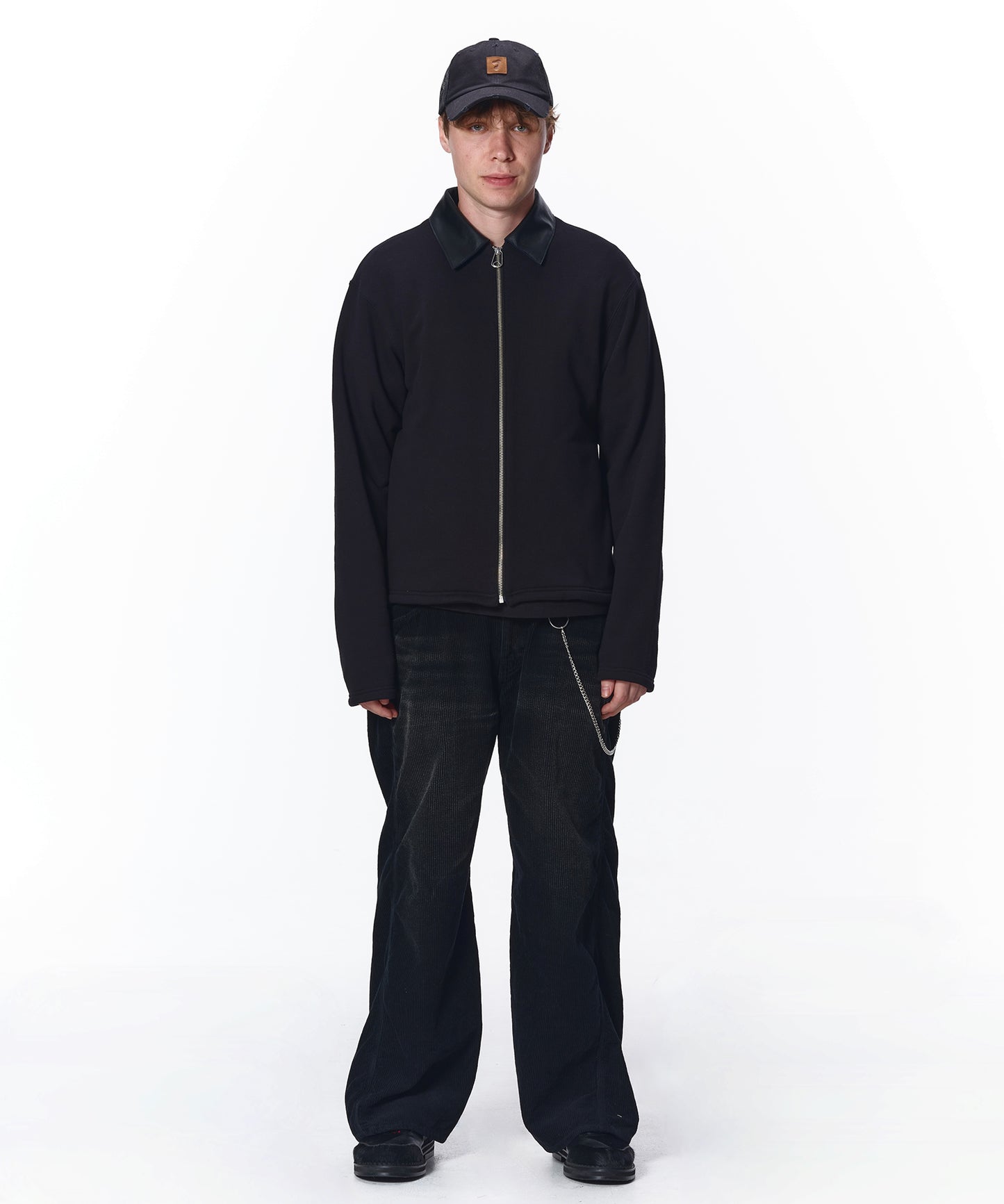 LEATHER COLLAR SWEAT ZIP JACKET
