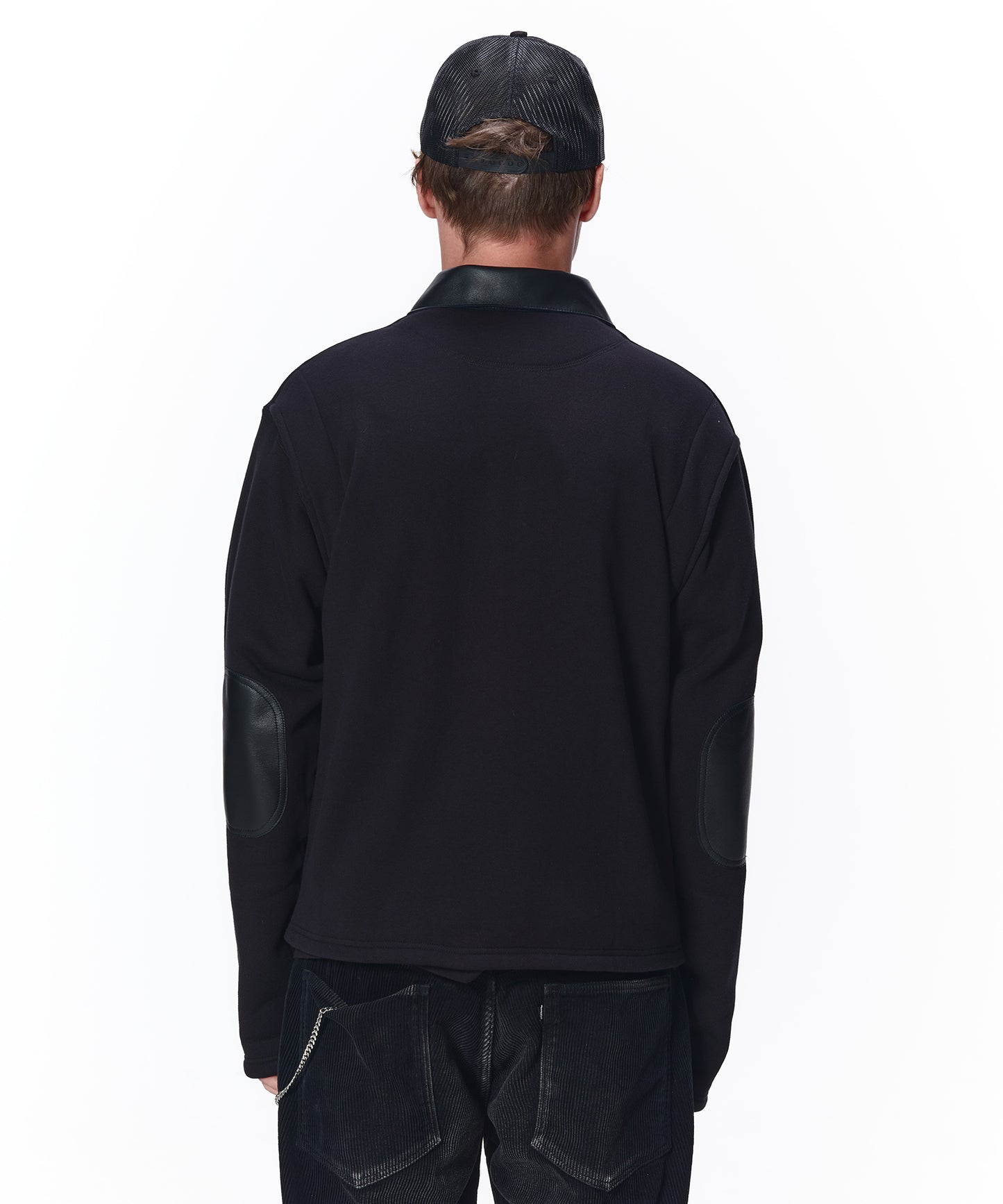 LEATHER COLLAR SWEAT ZIP JACKET