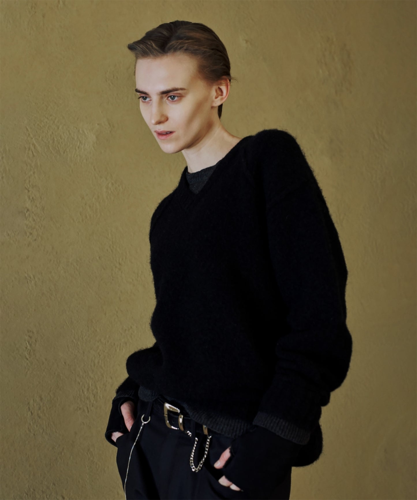 LAYERED MOHAIR V-NECK SWEATER