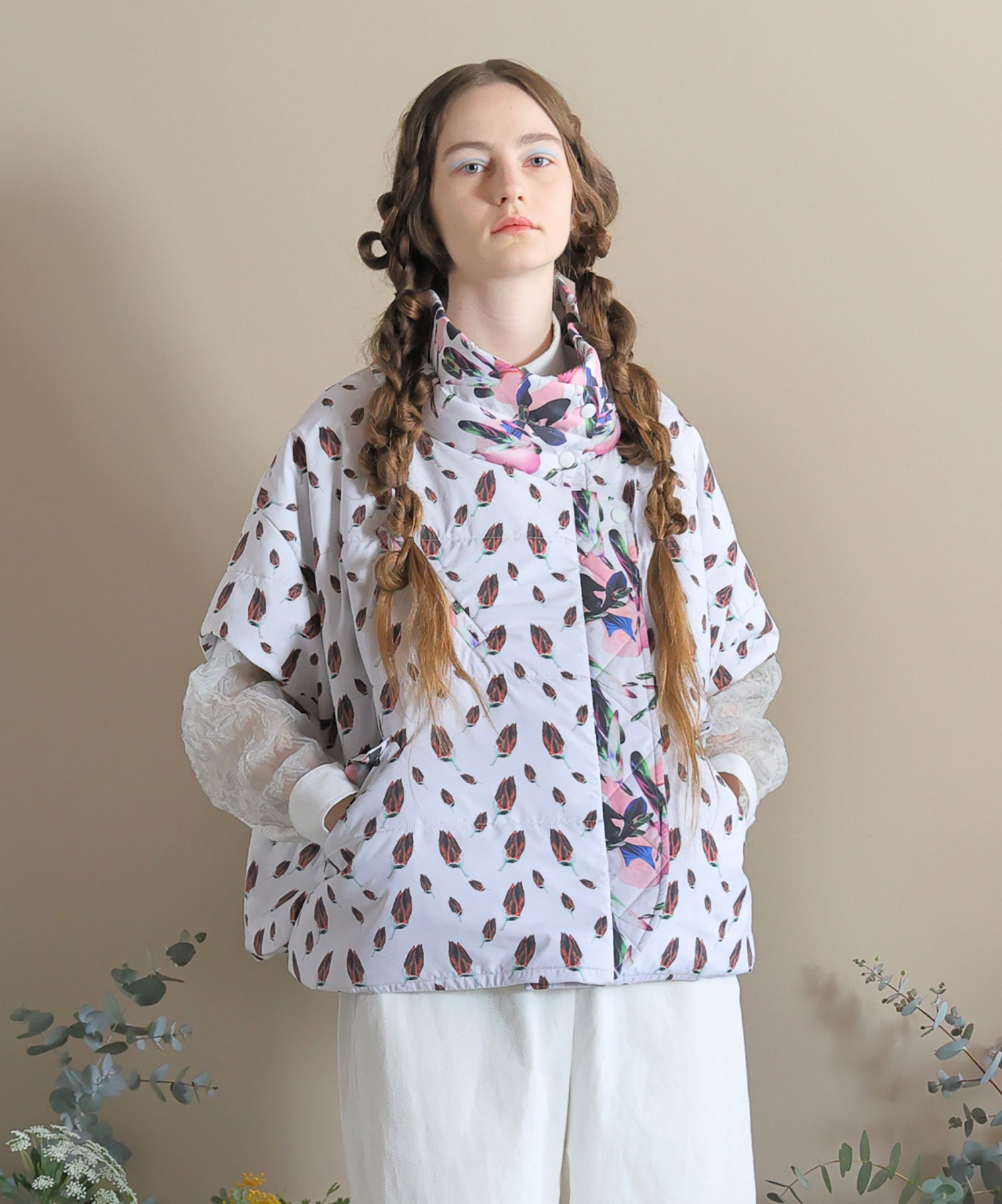 Flower Down Poncho Jacket 【納期9月下旬】