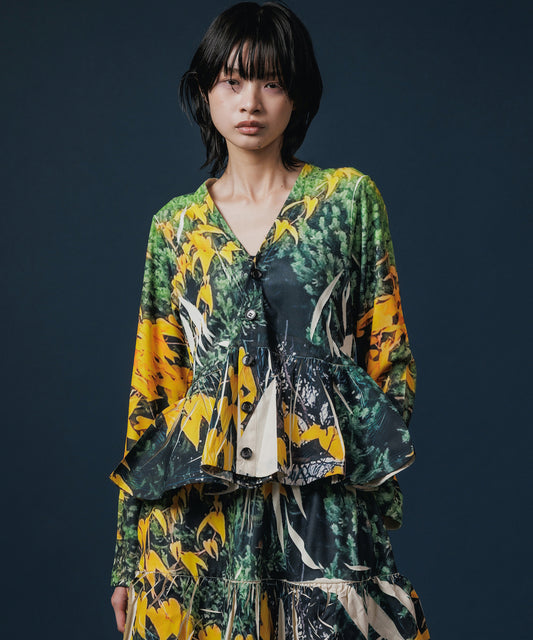 DIRECT PRINT RIB GATHER CARDIGAN 【納期8月下旬】