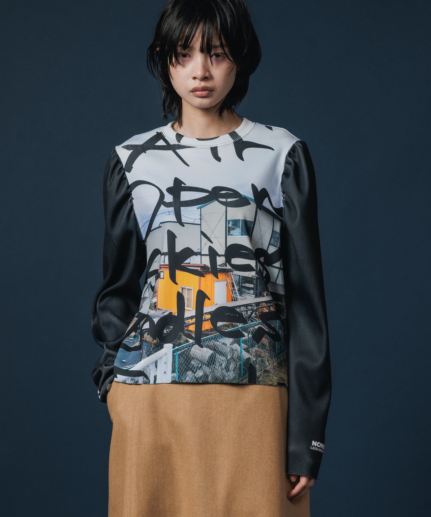 PRINT RIB PUFF SLEEVE C/S 【納期8月下旬】